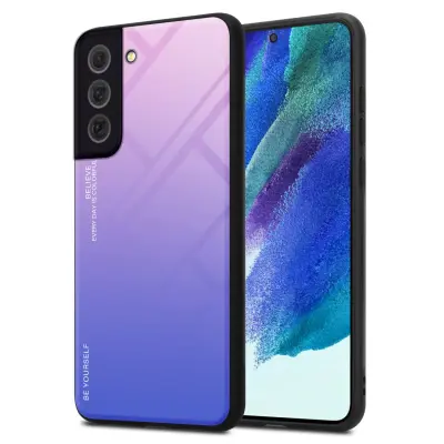 CADORABO Ohišje, združljiv s Samsungom v roza - modri - dvobarvni zaščitni pokrov iz silikona TPU in hrbta iz kaljenega stekla