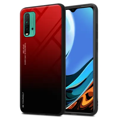 CADORABO Ohišje, združljiv z Xiaomi v rdeči barvi - črni - dvobarvni zaščitni pokrov iz silikona TPU in hrbta iz kaljenega stekla