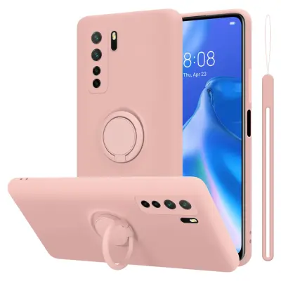 CADORABO Ohišje, združljiv s Huawei v tekoči roza barvi - zaščitni pokrov iz fleksibilnega silikona TPU z obročem