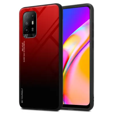 CADORABO Ohišje, združljiv z OPPO v rdeči barvi - črni - dvobarvni zaščitni pokrov iz silikona TPU in hrbta iz kaljenega stekla