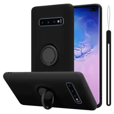 CADORABO Ohišje, združljiv s Samsungom v tekoči črni barvi - zaščitni pokrov iz fleksibilnega silikona TPU z obročem