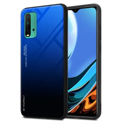 CADORABO Ohišje, združljiv z Xiaomi v modri - črni - dvobarvni zaščitni pokrov iz silikona TPU in hrbta iz kaljenega stekla