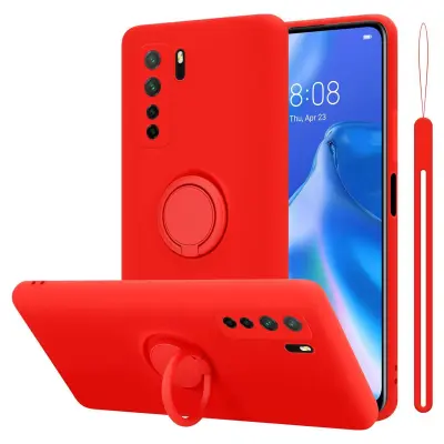 CADORABO Ohišje, združljiv s Huawei v tekoči rdeči barvi - zaščitni pokrov iz fleksibilnega silikona TPU z obročem