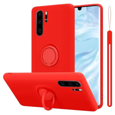 CADORABO Ohišje, združljiv s Huawei v tekoči rdeči barvi - zaščitni pokrov iz fleksibilnega silikona TPU z obročem