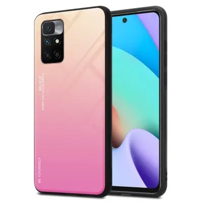 CADORABO Ohišje, združljiv z Xiaomi v rumeni - roza - dvobarvni zaščitni pokrov iz silikona TPU in hrbta iz kaljenega stekla