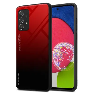 CADORABO Ohišje, združljiv s Samsungom v rdeči barvi - črni - dvobarvni zaščitni pokrov iz silikona TPU in hrbta iz kaljenega stekla