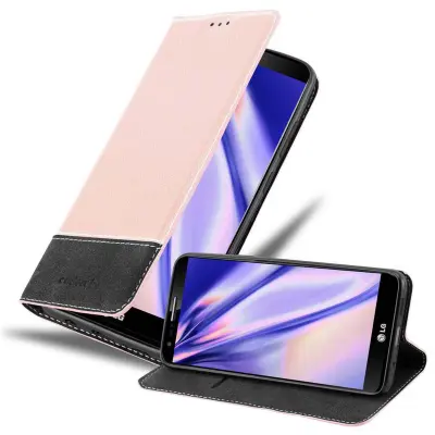 Cadorabo Case, združljiv z LG v rose Gold Black - zaščitni pokrov z magnetnim zapiranjem, stoječo funkcijo in režo za kartico