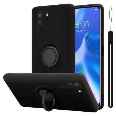 CADORABO Ohišje, združljiv s Huawei v tekoči črni barvi - zaščitni pokrov iz fleksibilnega silikona TPU z obročem