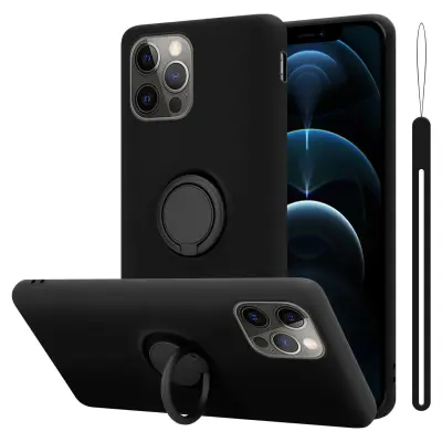 Ohišje Cadorabo, združljiv z Apple v tekoči črni barvi - zaščitni pokrov iz fleksibilnega silikona TPU z obročem