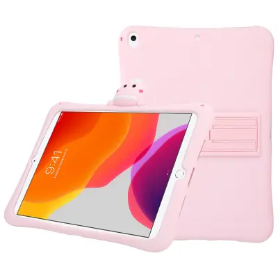 CADORABO Apple - Design Pink Dinosaur št. 15 - Zaščitni pokrov za otroke iz prilagodljivega silikona TPU s funkcijo stojala
