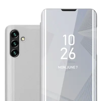 CADORABO Ohišje, združljiv s Samsungom v Agate Silver - Clear View Zrcalo Zaščitni pokrov s funkcijo stojala 360 stopinj zaščita