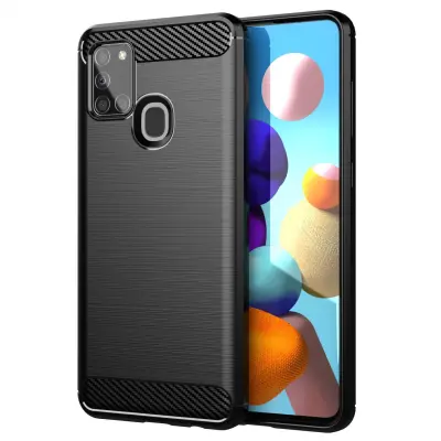 CADORABO Samsung v brušenem črnem - zaščitnem pokrovu, narejen iz fleksibilnega silikona TPU v videzu iz nerjavečega jekla ogljika