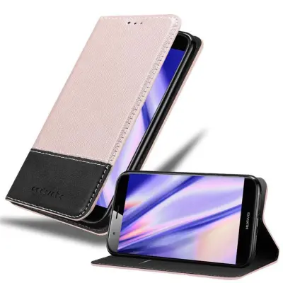 CADORABO Ohišje, združljiv s Huawei v rose Gold Black - Zaščitni pokrov z magnetnim zapiranjem, stoječo funkcijo in režo za kartico