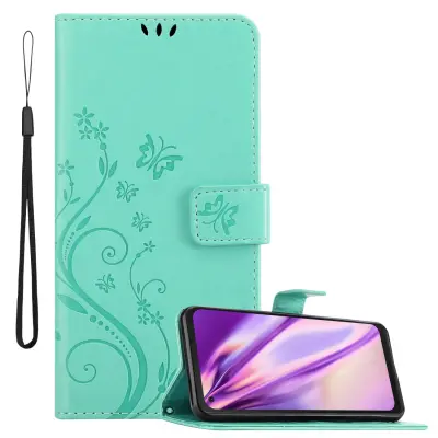 CADORABO Samsung v cvetlični turkizni - Zaščitni pokrov pri oblikovanju cvetja z magnetnim zapiranjem, stoječimi funkcijami in režami za kartice