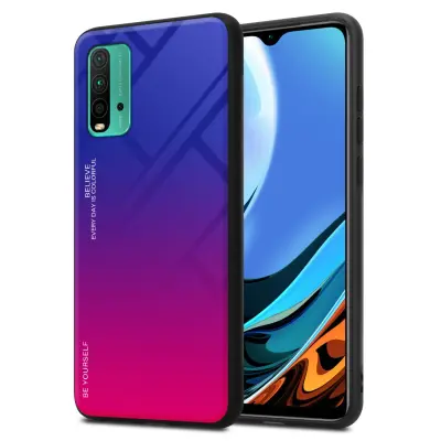 CADORABO Ohišje, združljiv z Xiaomi v vijolični - rdeči - dvobarvni zaščitni pokrov, narejen iz silikona TPU in hrbta iz kaljenega stekla