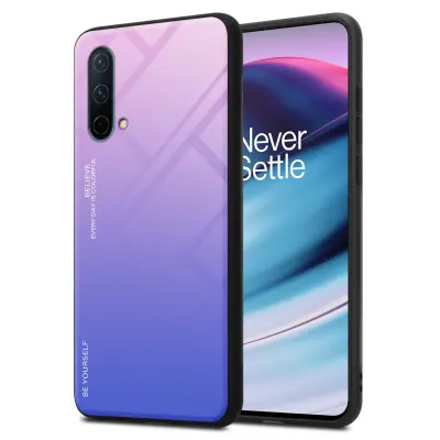CADORABO Ohišje, združljiv z OnePlus v roza - modri - dvobarvni zaščitni pokrov iz silikona TPU in hrbta iz kaljenega stekla