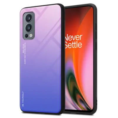 CADORABO Ohišje, združljiv z OnePlus v roza - modri - dvobarvni zaščitni pokrov iz silikona TPU in hrbta iz kaljenega stekla