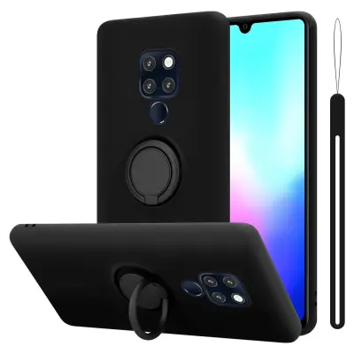 CADORABO Ohišje, združljiv s Huawei v tekoči črni barvi - zaščitni pokrov iz fleksibilnega silikona TPU z obročem