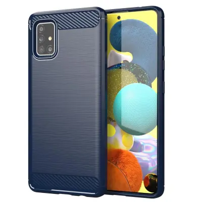 CADORABO Samsung v brušenem modrem - zaščitnem pokrovu, narejen iz fleksibilnega silikona TPU v videzu iz nerjavečega jekla ogljika
