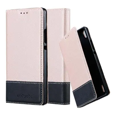 CADORABO Ohišje, združljiv s Huawei v rose Gold Black - Zaščitni pokrov z magnetnim zapiranjem, stoječo funkcijo in režo za kartico