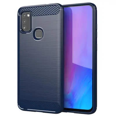 CADORABO Samsung v brušenem modrem - zaščitnem pokrovu, narejen iz fleksibilnega silikona TPU v videzu iz nerjavečega jekla ogljika