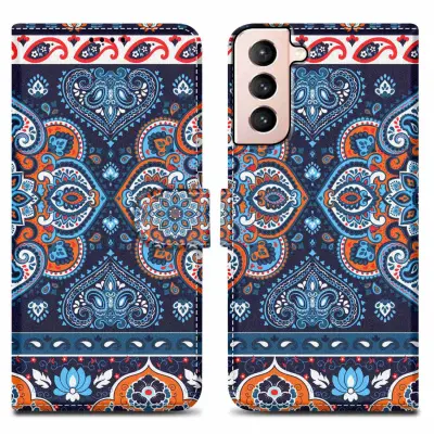 CADORABO Ohišje, združljiv s Samsungom - Design Blue Mandala št. 1 - Zaščitni pokrov z magnetnim zapiranjem, funkcijo stojala in režo za kartico