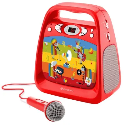 Gogen otroški radio z mikrofonom, rdeč GOGDECKOKARAOKER