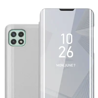 CADORABO Ohišje, združljiv s Samsungom v Agate Silver - Clear View Zrcalo Zaščitni pokrov s funkcijo stojala 360 stopinj zaščita