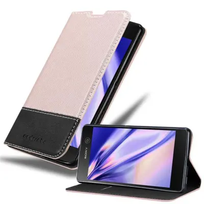 Cadorabo Case, združljiv s Sonyjem v rose Gold Black - zaščitni pokrov z magnetnim zapiranjem, stoječo funkcijo in režo za kartico