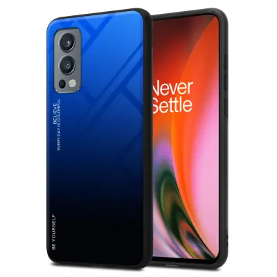 CADORABO Ohišje, združljiv z OnePlus v modri barvi - črni - dvobarvni zaščitni pokrov iz silikona TPU in hrbta iz kaljenega stekla
