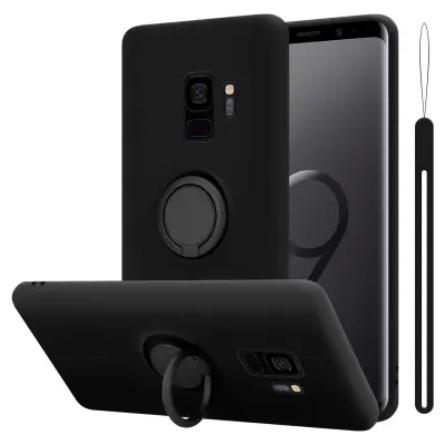 CADORABO Ohišje, združljiv s Samsungom v tekoči črni barvi - zaščitni pokrov iz fleksibilnega silikona TPU z obročem