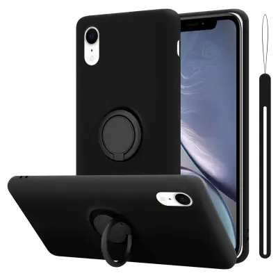 Ohišje Cadorabo, združljiv z Apple v tekoči črni barvi - zaščitni pokrov iz fleksibilnega silikona TPU z obročem