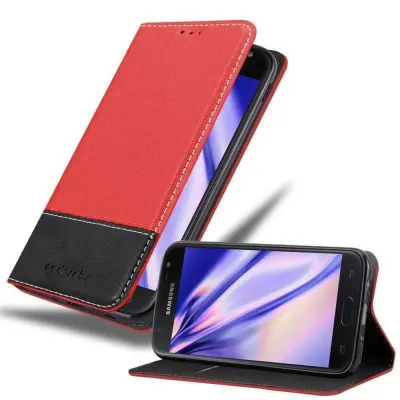 CADORABO Ohišje, združljiv s Samsungom v rdeči črni barvi - zaščitni pokrov z magnetnim zapiranjem, stoječo funkcijo in režo za kartico