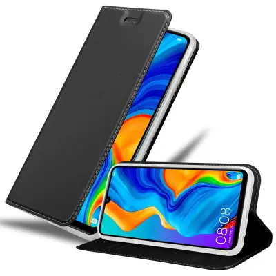 Cadorabo Case, združljiv s Huawei v elegantnem črnem - zaščitnem pokrovu z magnetnim zapiranjem, stoječo funkcijo in režo za kartico