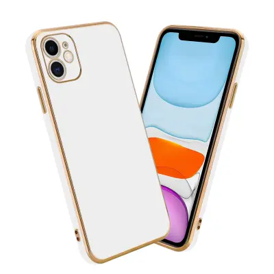 CADORABO Ohišje, združljiv z Apple v sijajnem belem - zlati - zaščitni pokrov iz fleksibilnega silikona TPU in z zaščito pred kamero