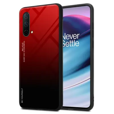 CADORABO Ohišje, združljiv z OnePlus v rdeči barvi - črni - dvobarvni zaščitni pokrov iz silikona TPU in hrbta iz kaljenega stekla