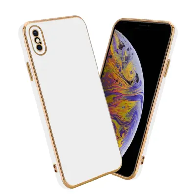 CADORABO Ohišje, združljiv z Apple v sijajnem belem - zlati - zaščitni pokrov iz fleksibilnega silikona TPU in z zaščito pred kamero