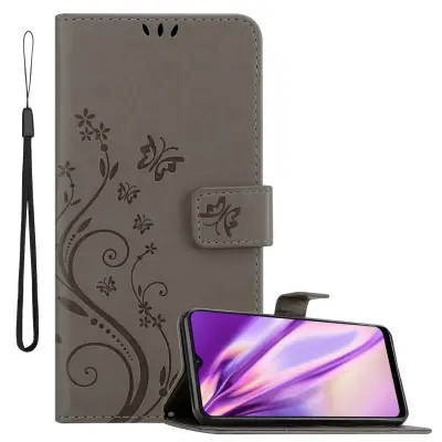 CADORABO OPPO v cvetlični sivi barvi - zaščitni pokrov pri oblikovanju cvetja z magnetnim zapiranjem, stoječimi funkcijami in režami za kartice
