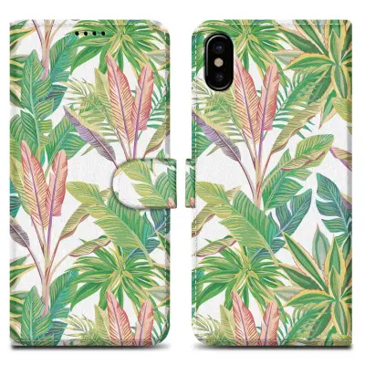 CADORABO Ohišje, združljiv z Apple - Design Green Rainforest št. 8 - Zaščitni pokrov z magnetnim zapiranjem, funkcijo stojala in režo za kartico