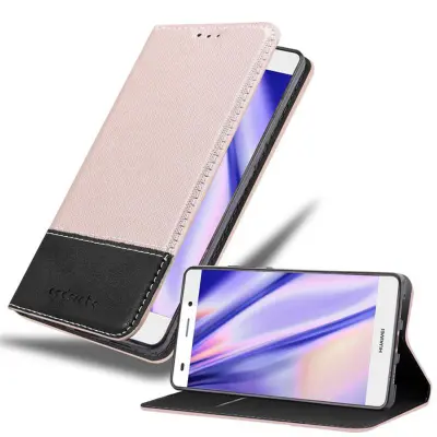 CADORABO Ohišje, združljiv s Huawei v rose Gold Black - Zaščitni pokrov z magnetnim zapiranjem, stoječo funkcijo in režo za kartico