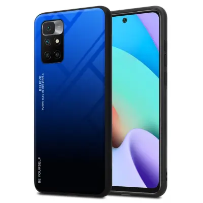 CADORABO Ohišje, združljiv z Xiaomi v modri - črni - dvobarvni zaščitni pokrov iz silikona TPU in hrbta iz kaljenega stekla