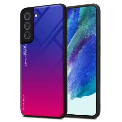 CADORABO Ohišje, združljiv s Samsungom v vijolični - rdeči - dvobarvni zaščitni pokrov iz silikona TPU in hrbta iz kaljenega stekla