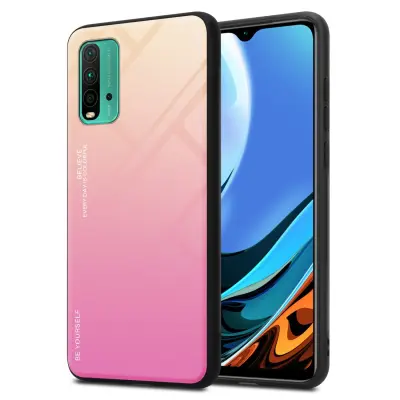 CADORABO Ohišje, združljiv z Xiaomi v rumeni - roza - dvobarvni zaščitni pokrov iz silikona TPU in hrbta iz kaljenega stekla