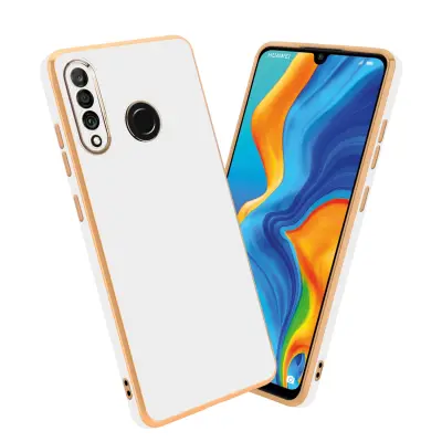 CADORABO Ohišje, združljiv s Huawei v sijajnem belem - zlatu - zaščitni pokrov iz fleksibilnega silikona TPU in z zaščito pred kamero