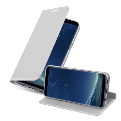 Cadorabo Case, združljiv s Samsungom v elegantnem srebrnem - zaščitnem pokrovu z magnetnim zapiranjem, stoječimi funkcijami in režo za kartico