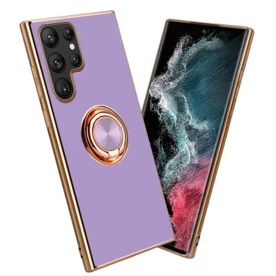 CADORABO Samsung v sijajnem svetlobnem vijoličnem - zlatu z obročem silikonski/TPU ovitek z zaščito pred kamero in držalo magnetnega avtomobi