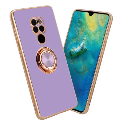 CADORABO Huawei v sijajnem svetlobnem vijoličnem - Zlato z obročem silikonski/TPU ovitek z zaščito pred kamero in držalo magnetnega avtomobila