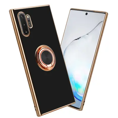 CADORABO Samsung v sijajnem črni barvi - Zlato z obročem silikonski/TPU ovitek z zaščito pred kamero in držalom za magnetni avtomobil