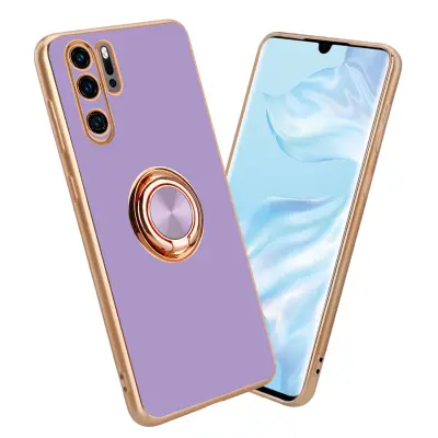CADORABO Huawei v sijajnem svetlobnem vijoličnem - Zlato z obročem silikonski/TPU ovitek z zaščito pred kamero in držalo magnetnega avtomobila