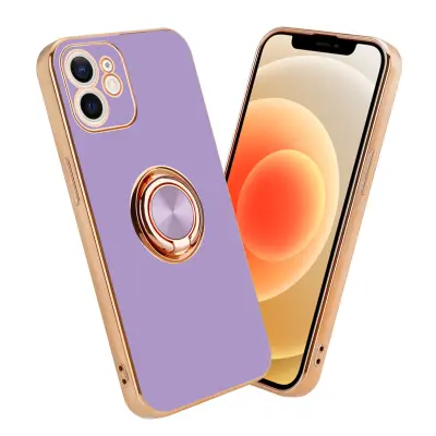 CADORABO Apple v sijajnem svetlobnem vijoličnem - Zlato z obročem silikonski/TPU ovitek z zaščito pred kamero in držalom magnetnega avtomobila
